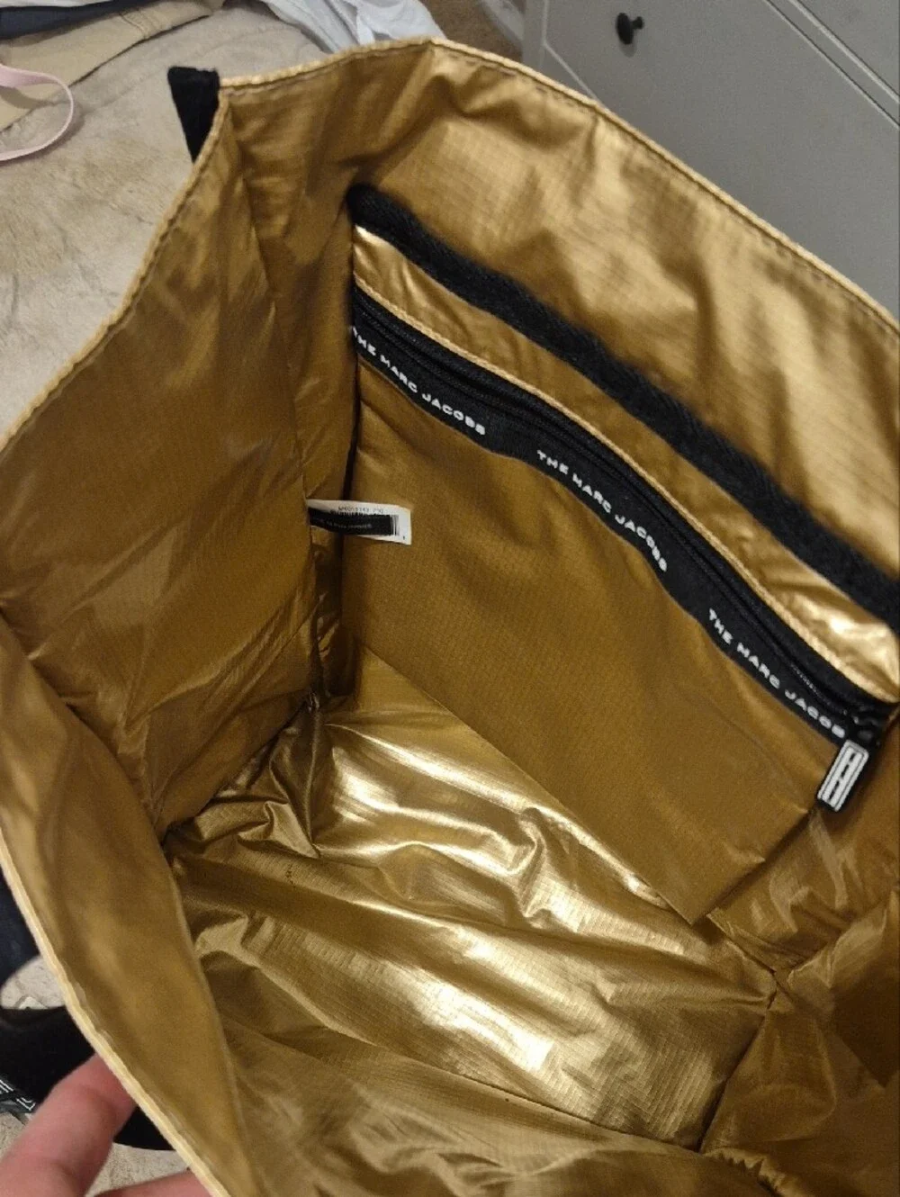 Marc Jacobs Gold Ripstop Tote with Black Trim